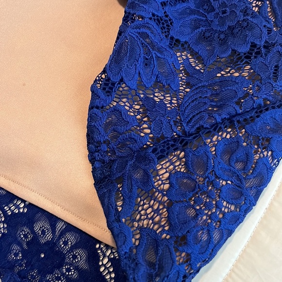 Betsy & Adam royal blue lace long evening gown black tie gala form fitting sz 0 - Picture 7 of 15